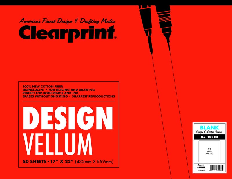 Clearprint 17" x 22" 1000H Design Vellum Pad, 16 lb., 100% Cotton, 50 Sheets, 1 Each